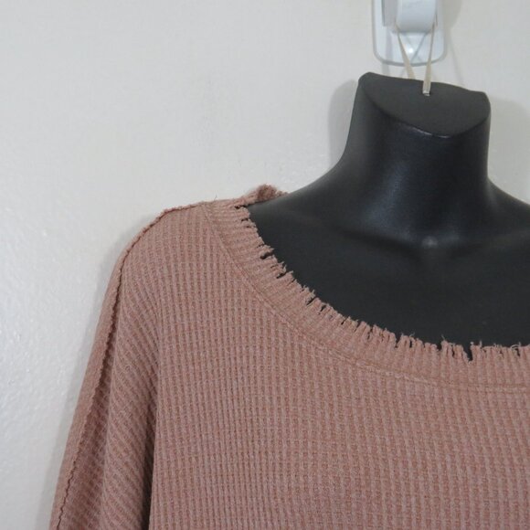 Free People Size Small Waffle Knit Tunic Top Ruffle Hem Relaxed Tan - Picture 5 of 6